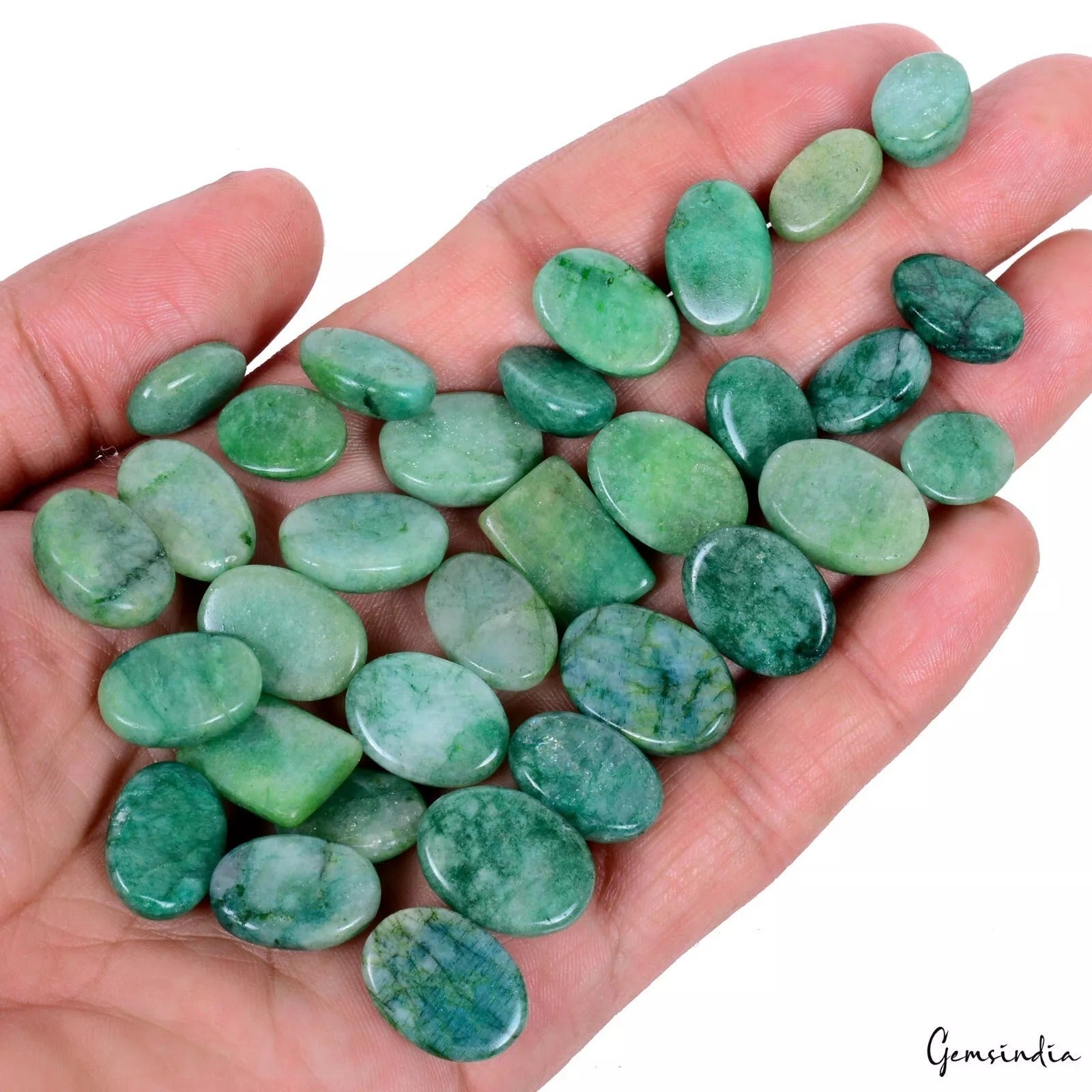 33Pcs Natural Emerald Brazilian Mix Cabochon 12mm-19mm Loose Ring Size Gemstones