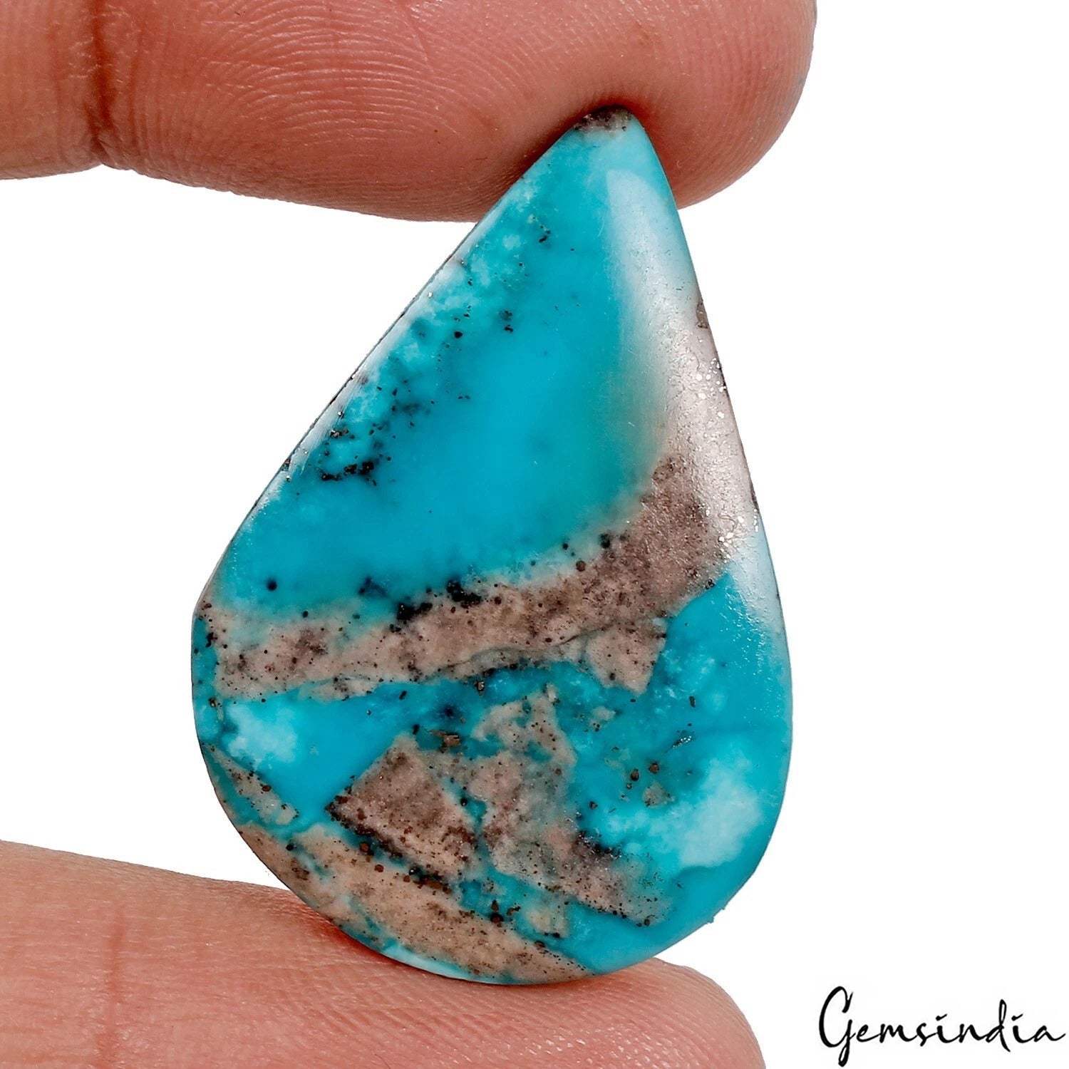 41.30 Cts Natural Untreated Blue Turquoise(Firoza)Pear Cab Rare Gem For Pendant