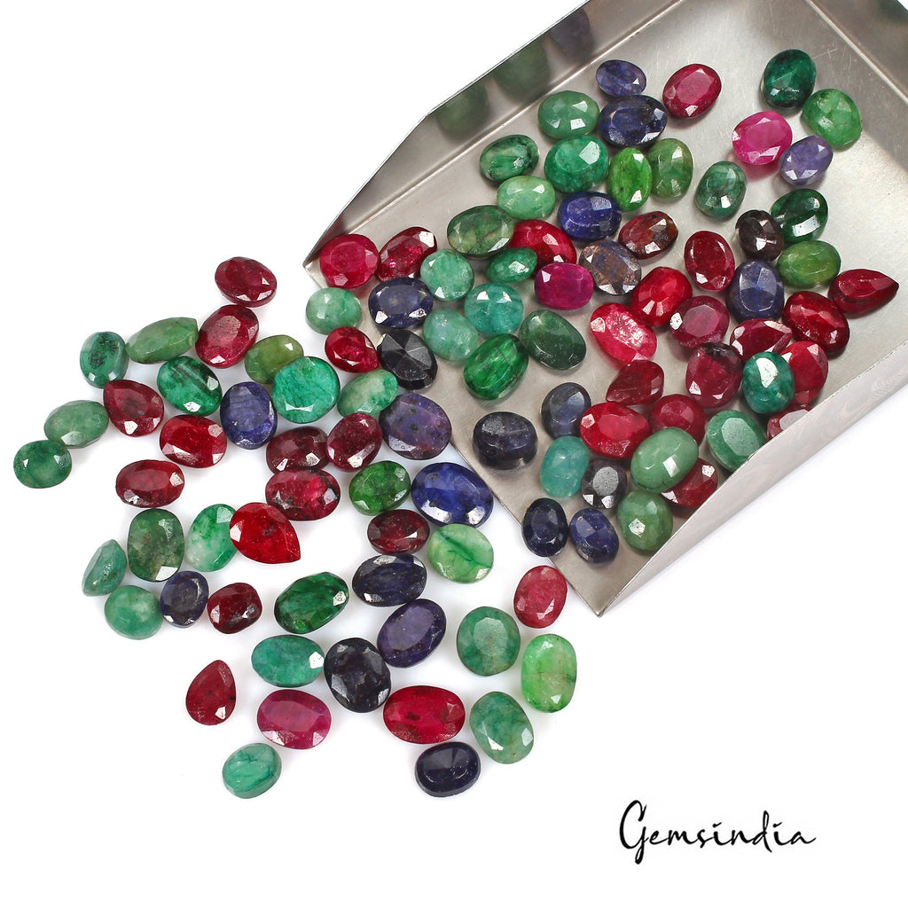 550 Ct/103 Pc Natural Multi Gems Emerald Ruby Sapphire Mix Cut Gems For Jewelry