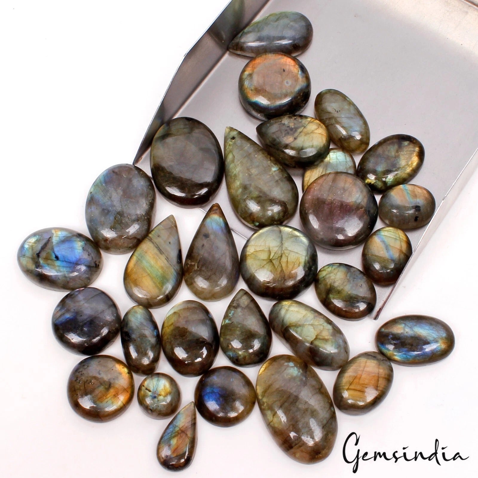700 Cts/29 Pcs Natural Untreated Multi Shine Labradorite Mix Cab Loose Gems Lot