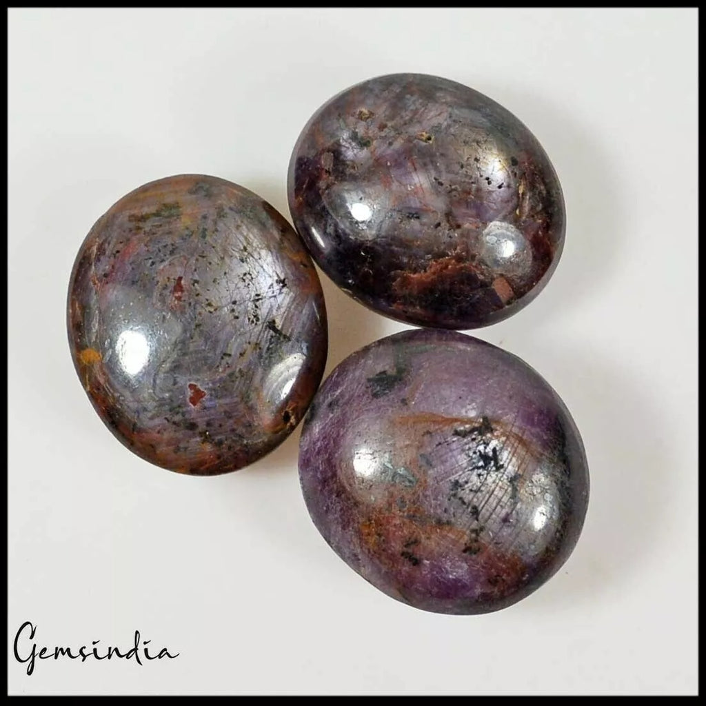 Ruby Lot, Cabochon, Untreated, Purple — 3 Pieces, 21mm to 22mm, 160.20 Ct