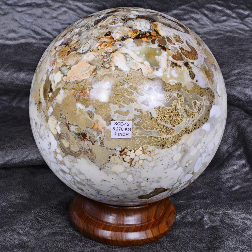 7 in Orbicular KING COBRA OCEAN JASPER Gemstone Healing Crystal Sphere w/ Stand