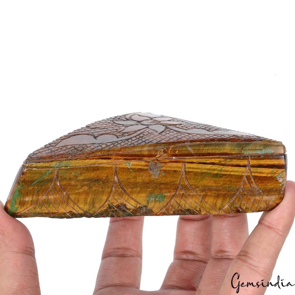 2365 Cts Natural Untreated Brown Tiger Eye Trillion Hand Carved Huge Loose Gem
