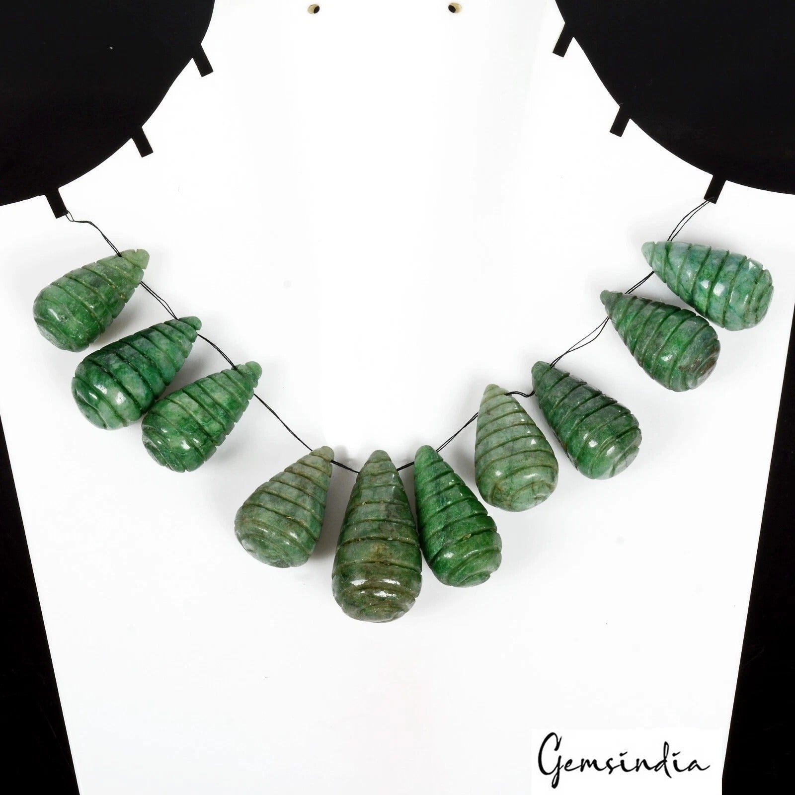 500 Ct/10 Pcs Natural Green Emerald Pear Carved Drill Bead Briolettes Loose Gems