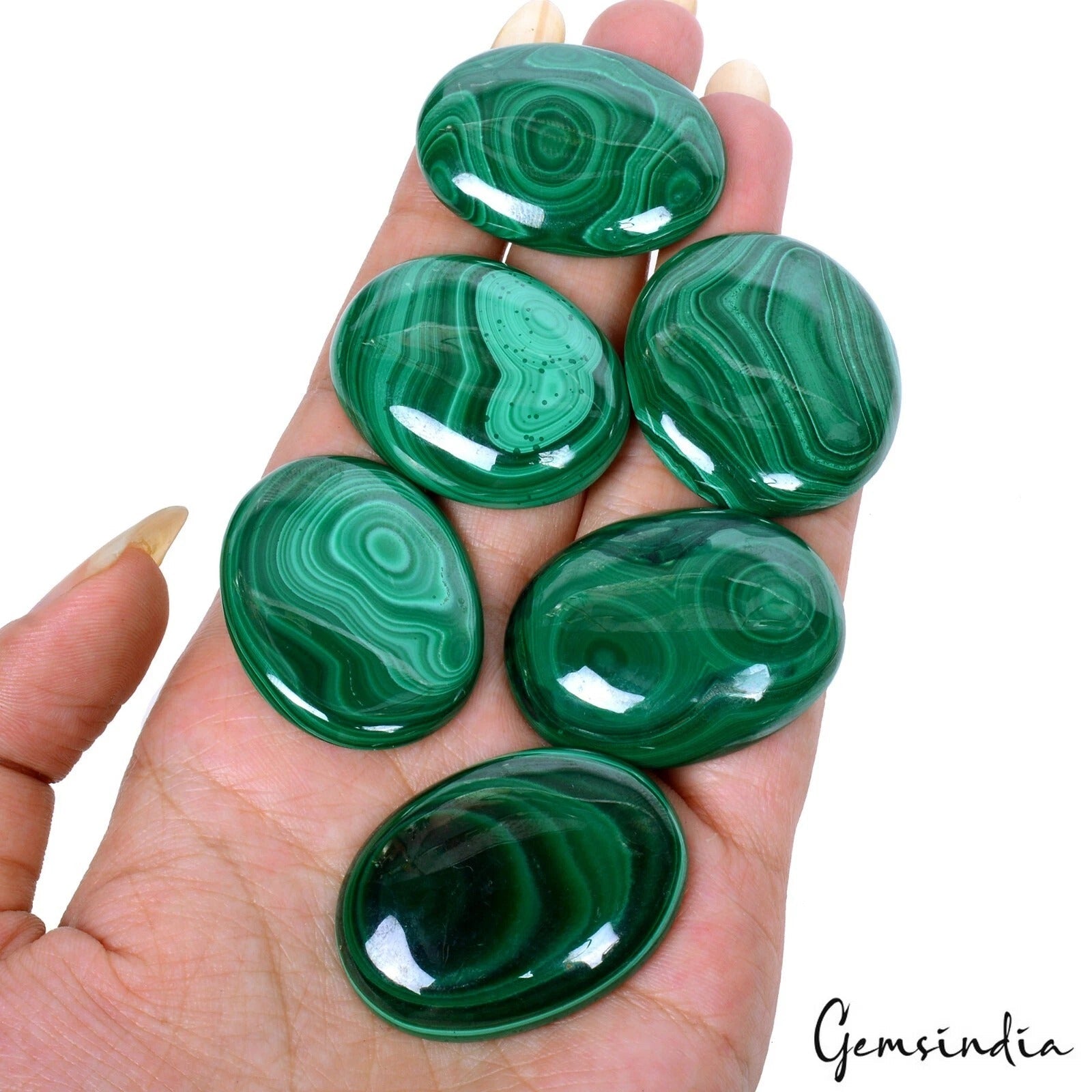 480 Cts/6 Pcs Natural Untreated Green Malachite Oval Cab Loose Gems For Pendant