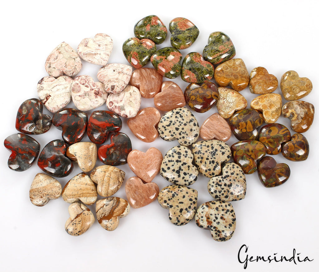 48 Pcs Heart Shape Natural Healing Crystal Reiki Chakra Collection Stones 2450Ct