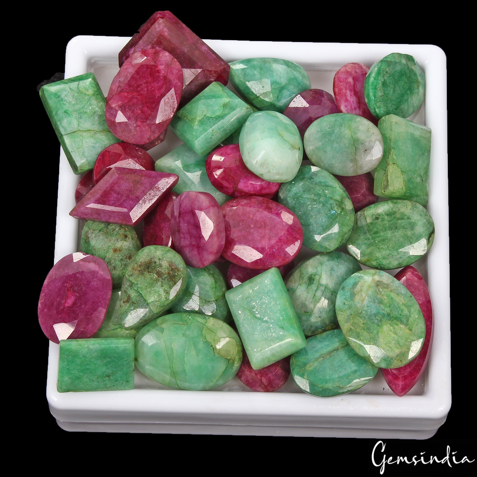 670 Cts/41 Pcs Natural Red Beryl Green Emerald Mixed Cut Loose Gems For Jewelry