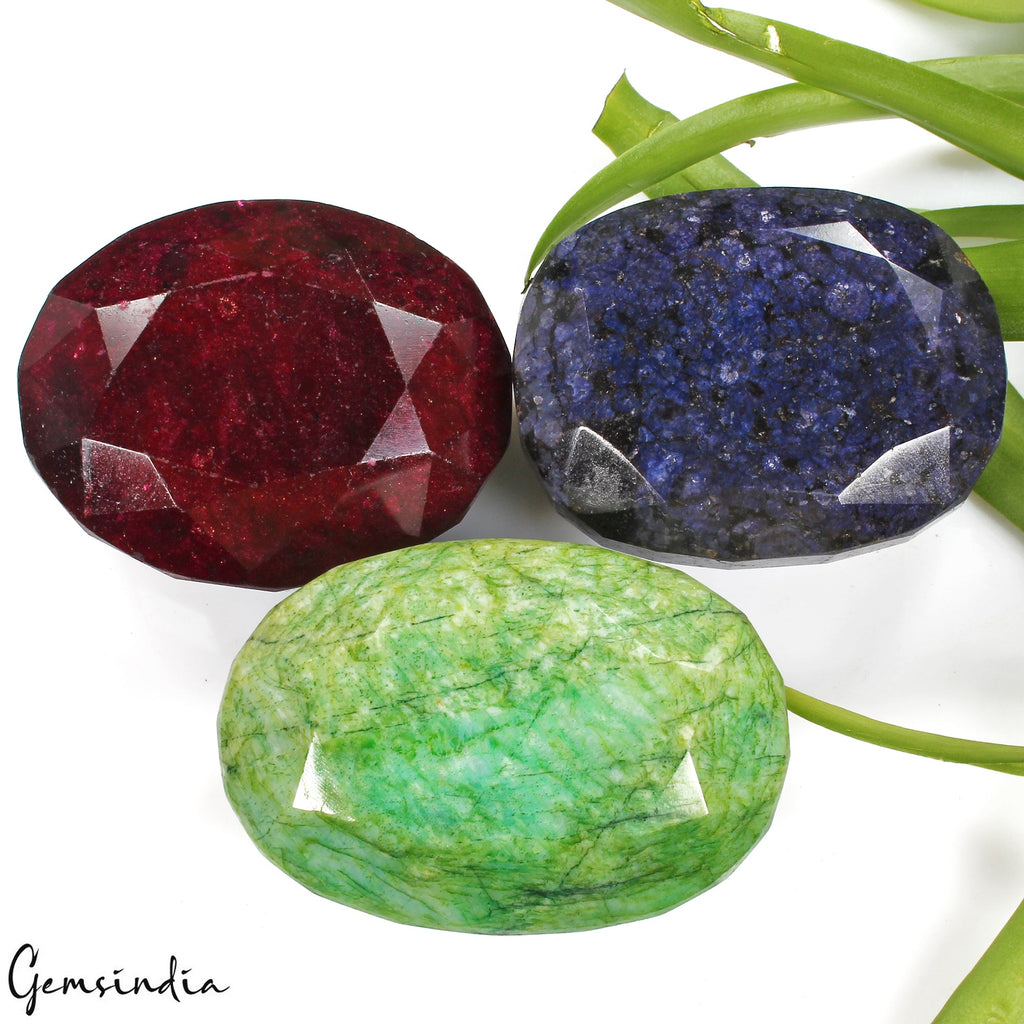 3880 Cts Natural Ruby, Sapphire & Emerald Oval Cut Loose Gemstones Lot 69-76mm