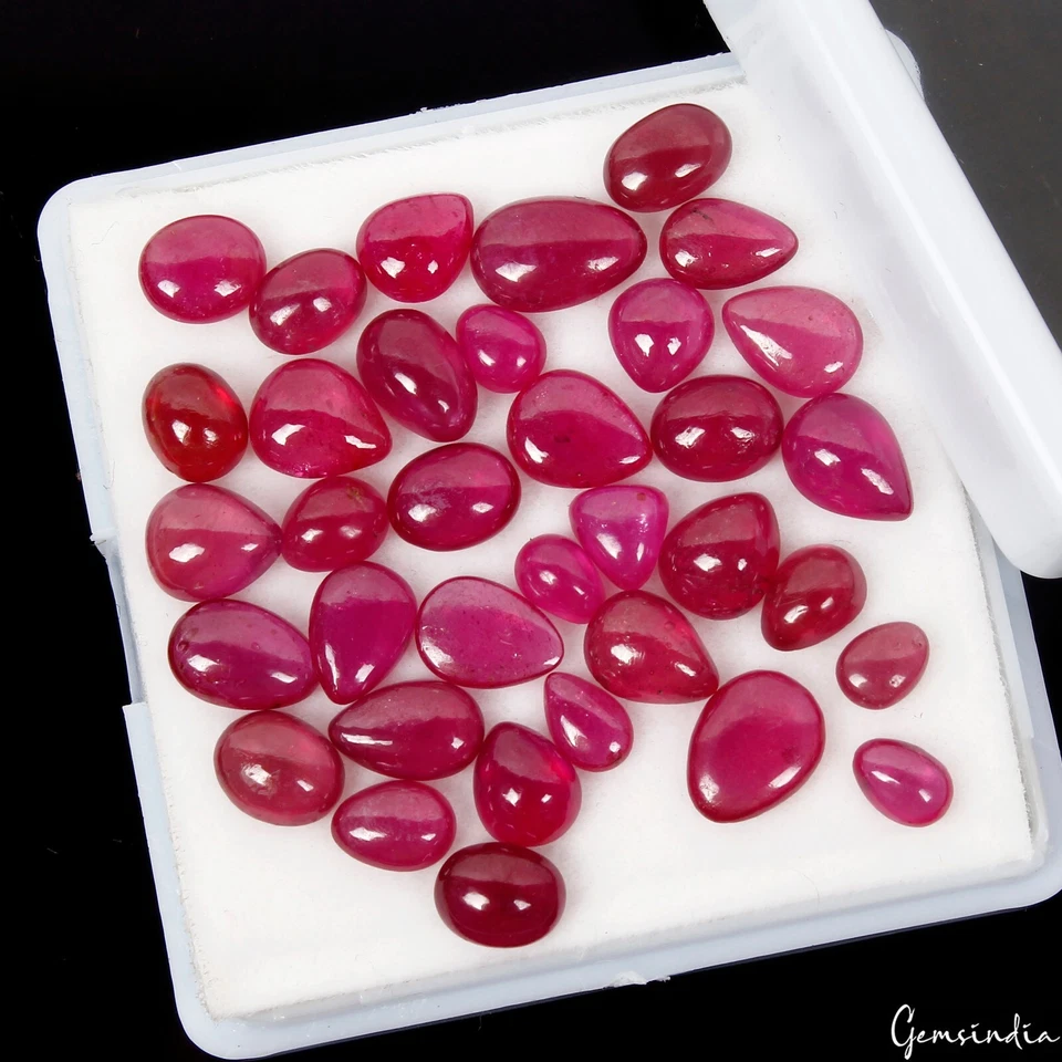 Mix Cabochon 5-10mm Heated Top Red Pink Certified Ruby Mozambique Gemstone~ 35Pc
