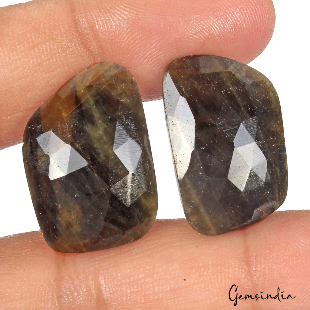 Certified 43.60 Cts Natural Untreated Black Sapphire Gem Fancy Checker Cut Pair