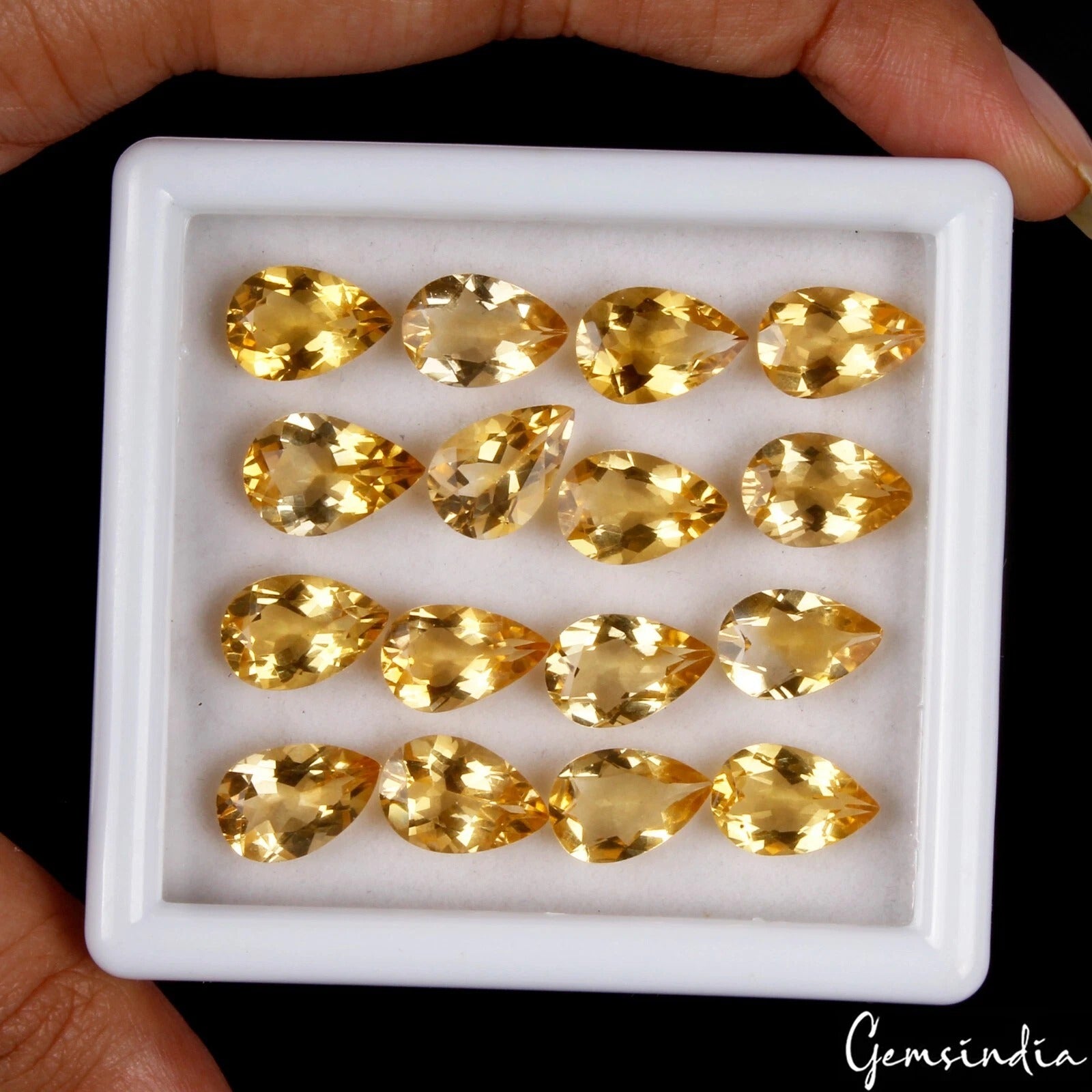 Citrine Lot, Loose Gemstone, Pear Cut, Untreated — 16 Pieces, 12mm, 41.60 Ct, Brazil