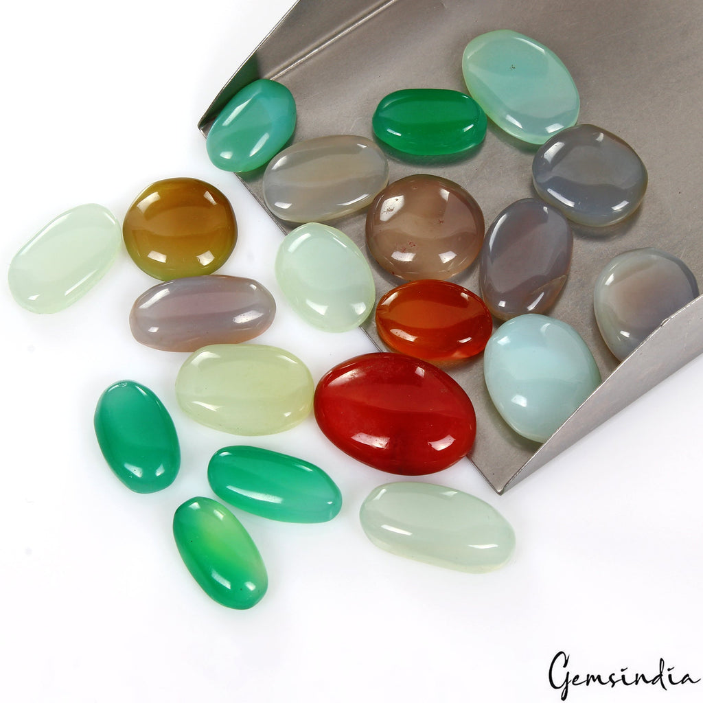 380 Cts/20 Pcs Natural Untreated Multi Color Onyx Oval Cab Loose Gemstones Lot