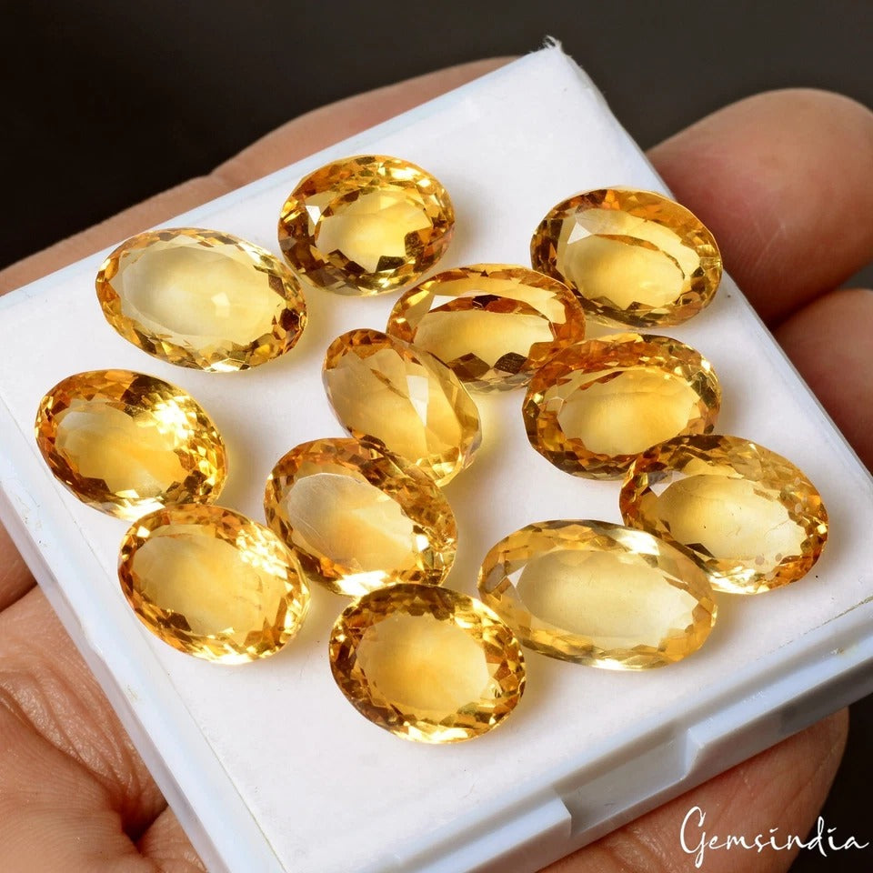 VVS 12 Pcs Natural Citrine 11mm-13mm Oval Cut Untreated Loose Jewelry Gemstones