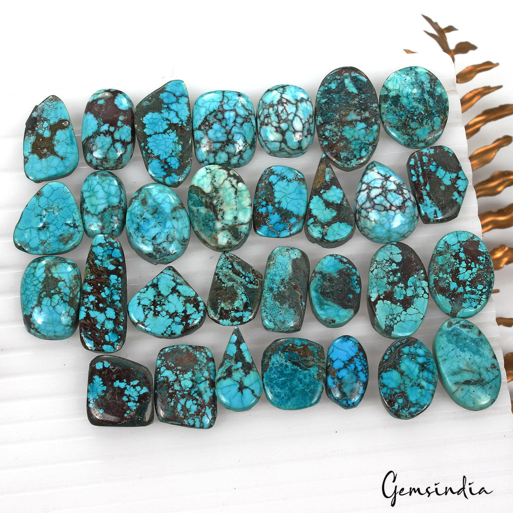 520 Ct Natural Spiderweb Blue Turquoise Oval Cabochon Loose Gemstone Lot 30 Pcs