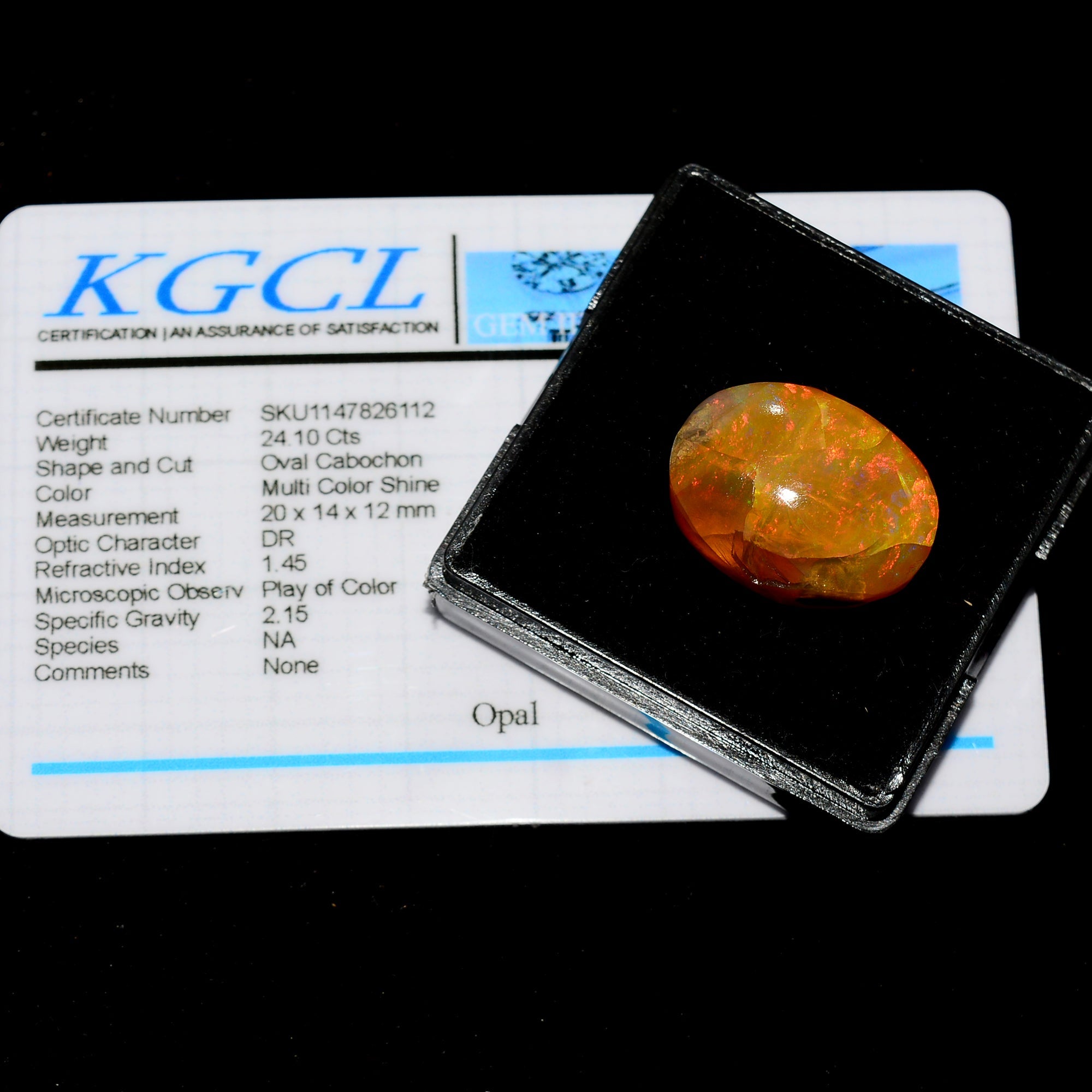 Oval Cab Natural AAA Hot Rainbow Orange Fire Opal 24.10 Ct Certified Gemstone