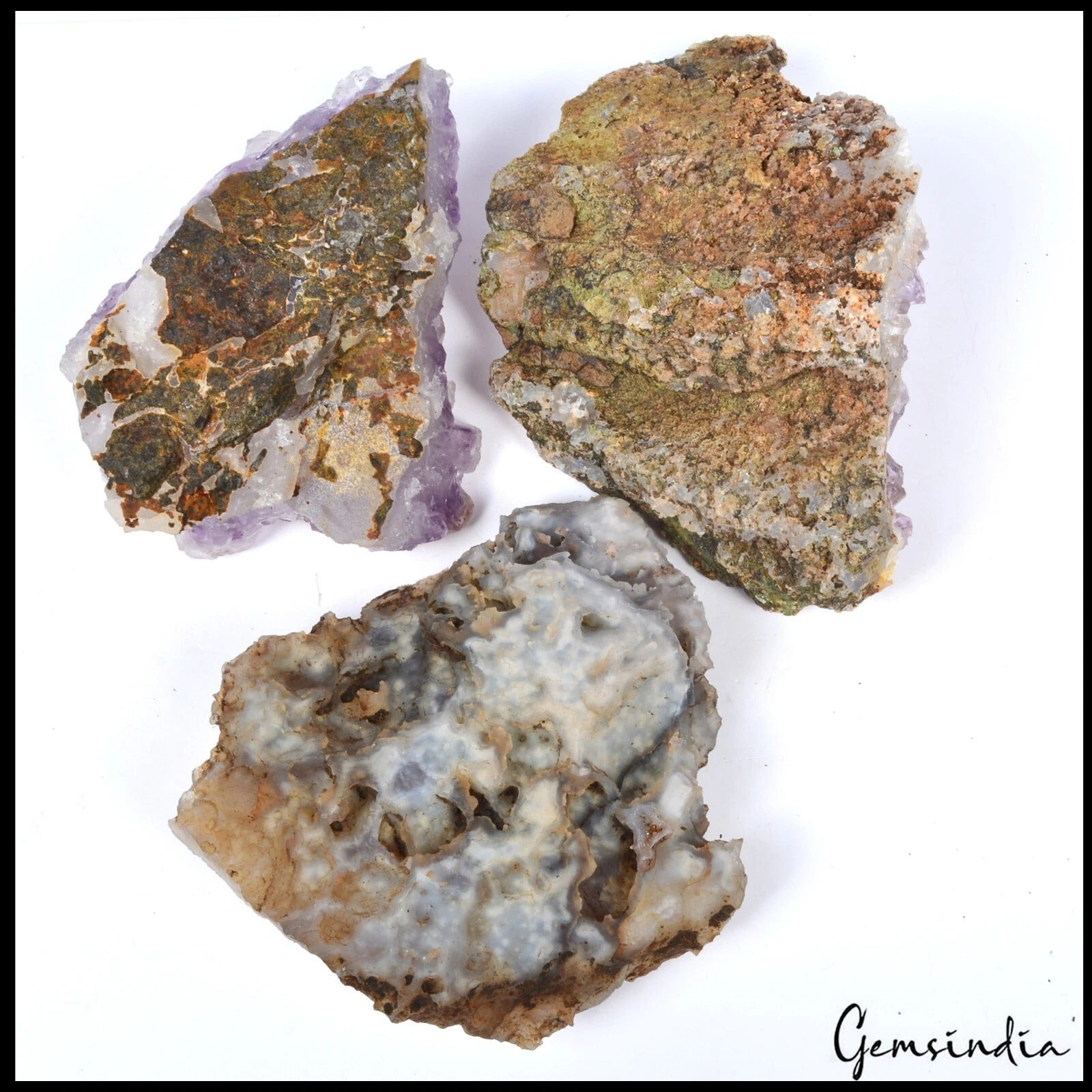 3 Pc/1.4 kg Natural Purple Amethyst Stone Cluster Rough Crystal Specimen w/Stand