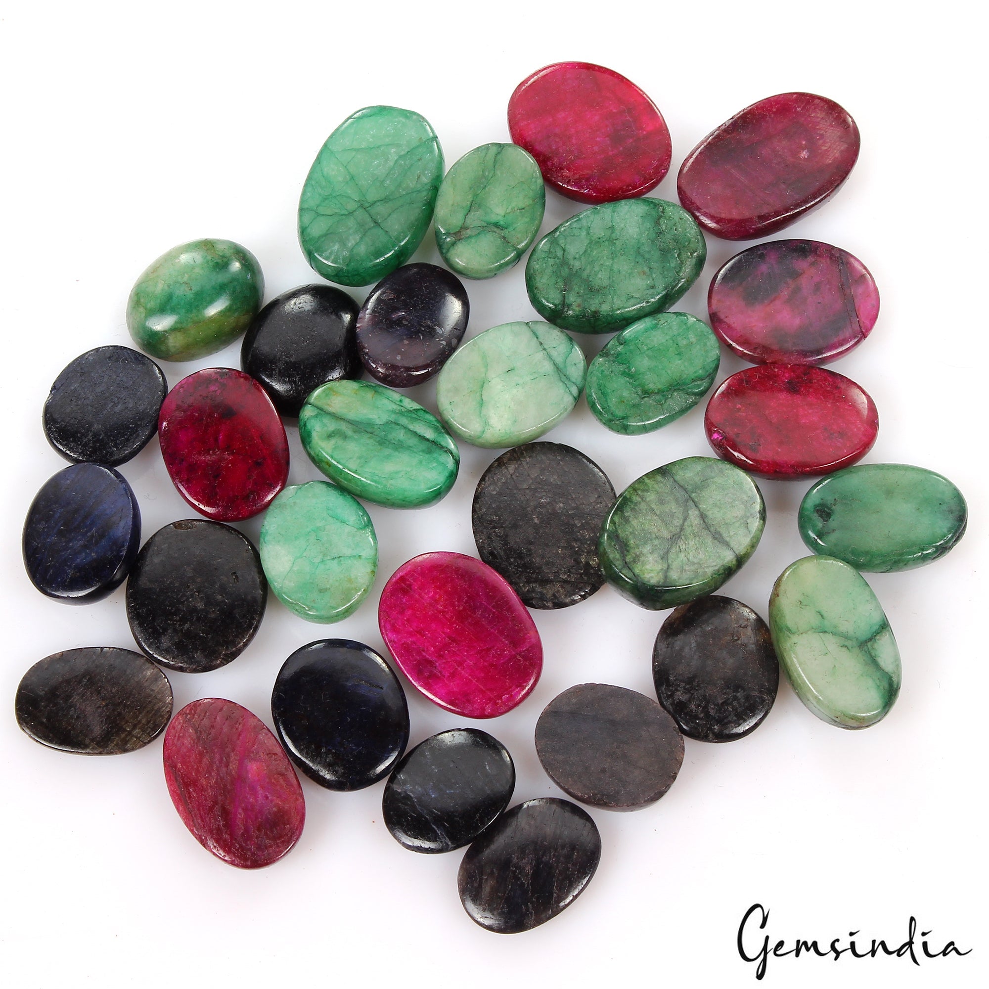 Certified 580 Ct Natural Ruby Emerald Sapphire Oval Cabochon Loose Gemstones Lot