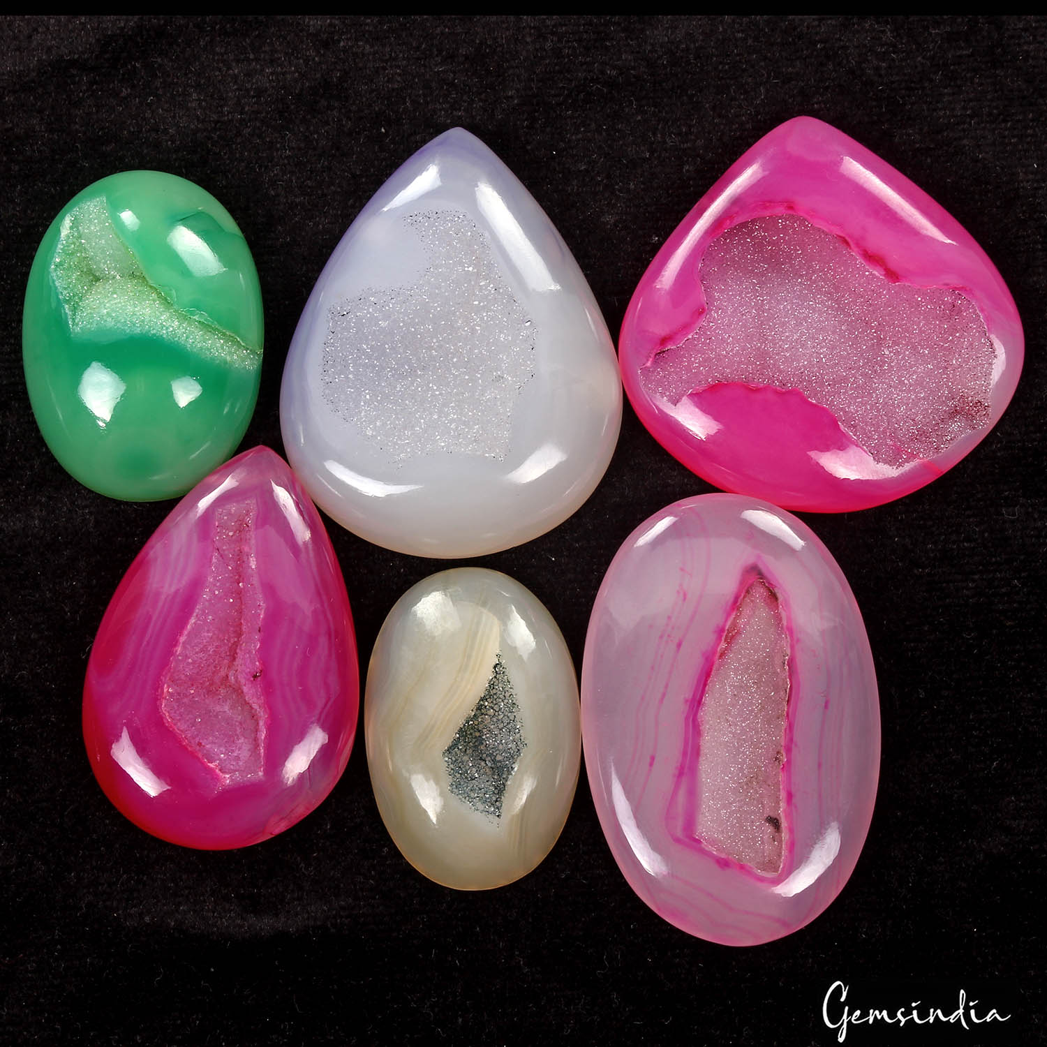 570 Ct Natural Multicolor Druzy Onyx Mix Cabochon 35-50mm Loose Gemstone Lot 6Pc