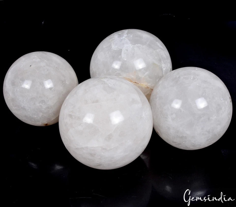 4 Pcs Natural White Crystal Quartz Crystal Sphere Ball Reiki Healing - 2.2 Kilo