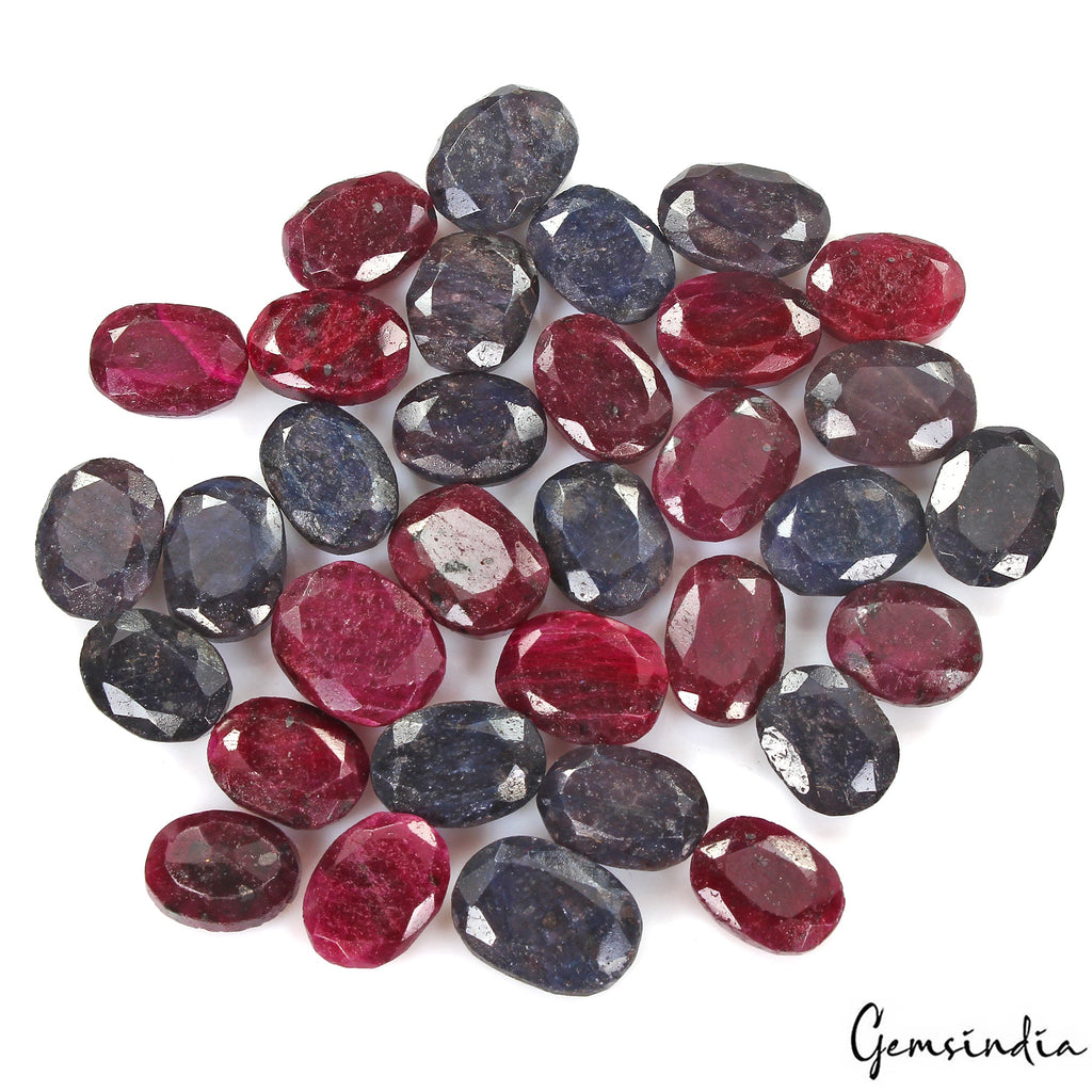 640 Ct/33 Pcs Natural Red Ruby Blue Sapphire Oval Cut Loose Gems Lot For Jewelry