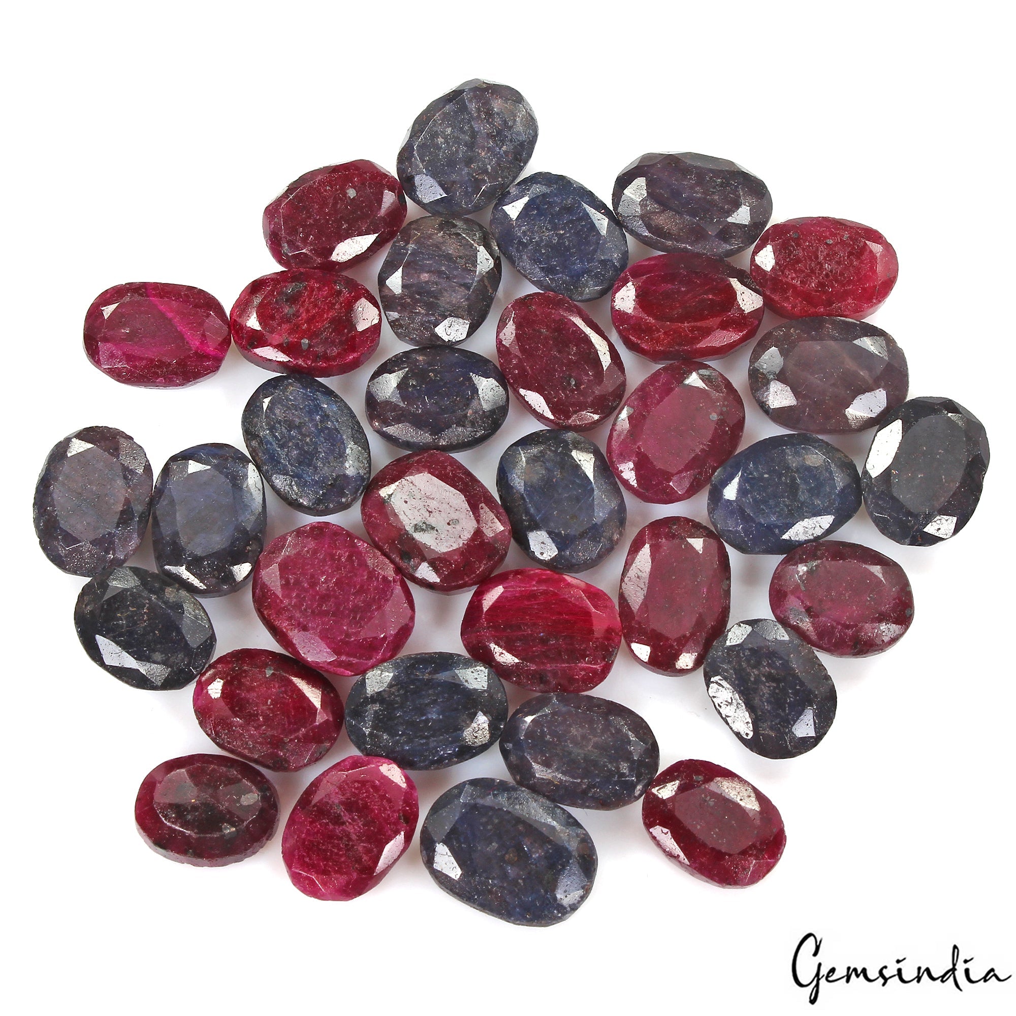 640 Ct/33 Pcs Natural Red Ruby Blue Sapphire Oval Cut Loose Gems Lot For Jewelry