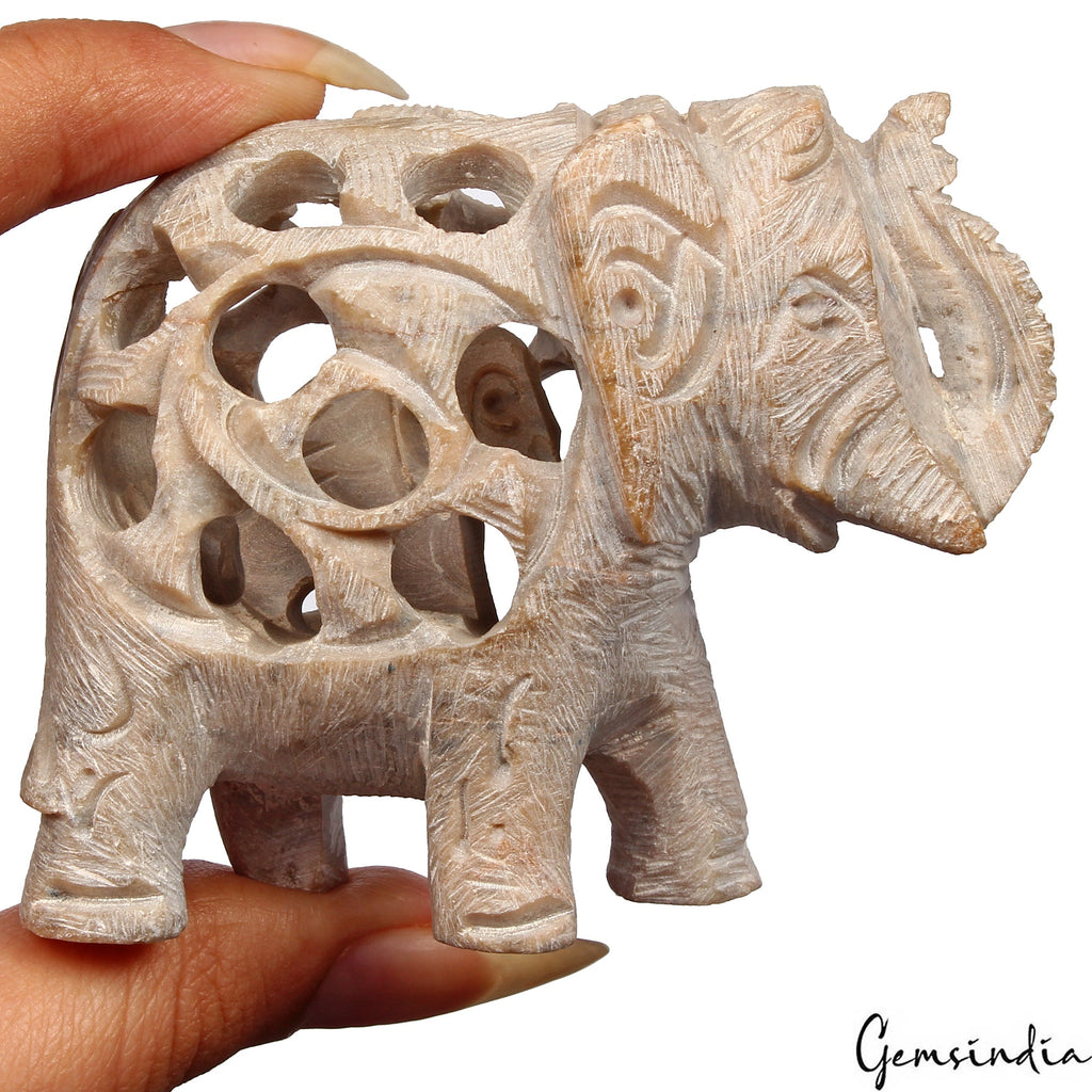 630 Ct Handmade Soapstone Elephant Statue Animal Figurine Sculpture/Home Decor