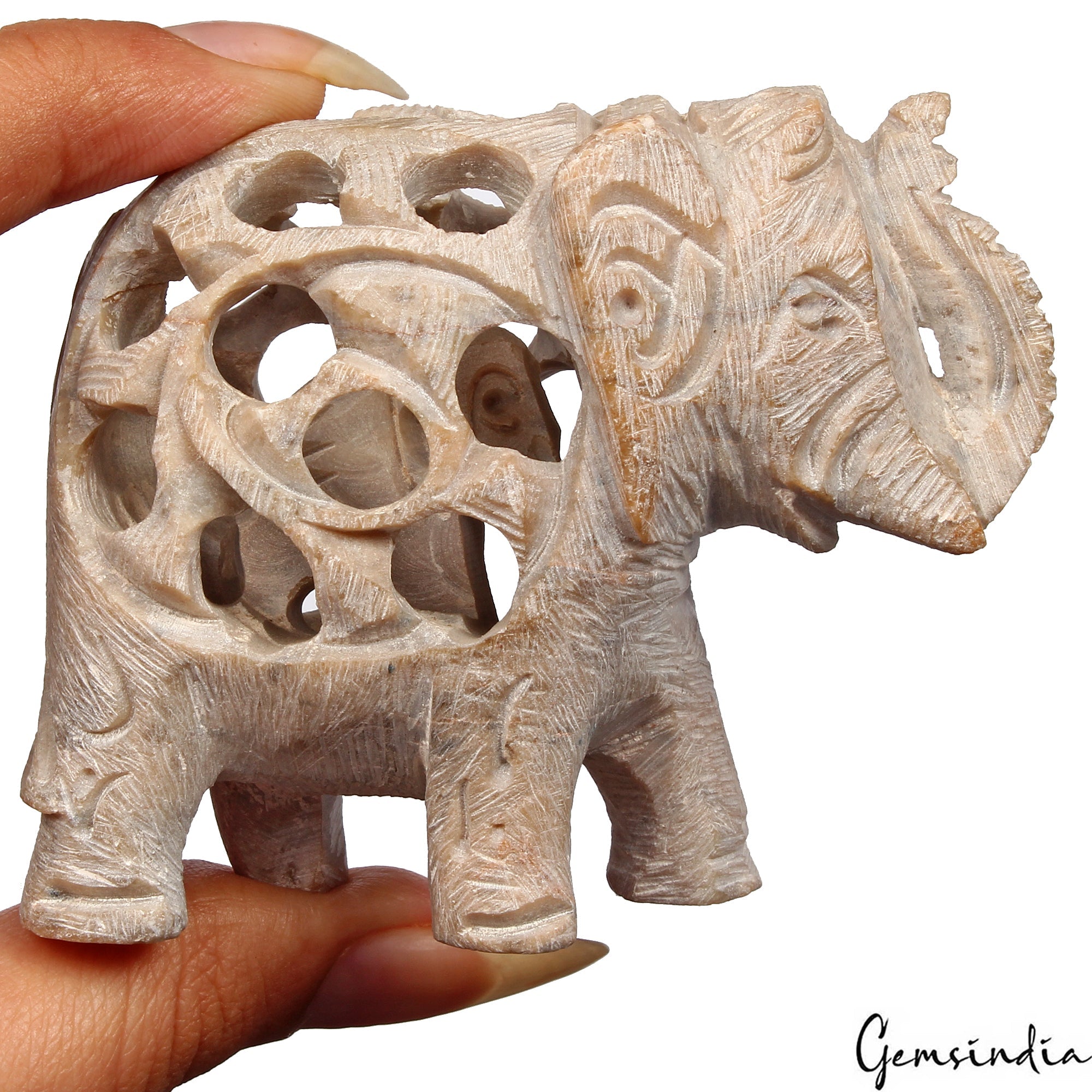 630 Ct Handmade Soapstone Elephant Statue Animal Figurine Sculpture/Home Decor