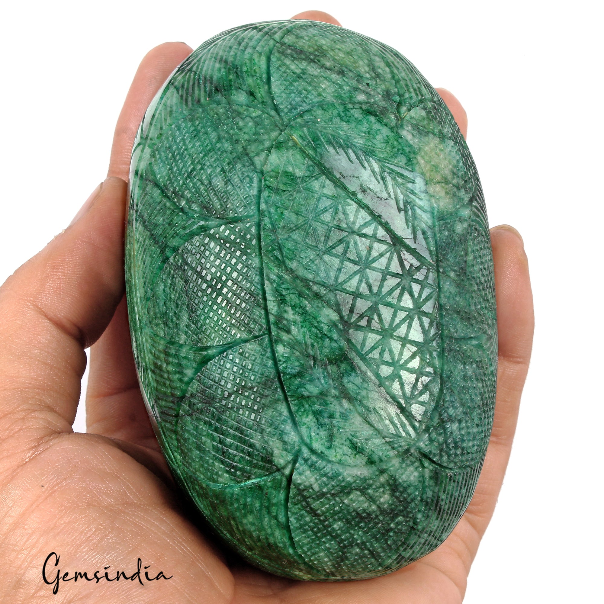 3750 Ct Natural Brazilian Emerald Oval Cut Both Side Carving Earth Mined Gems