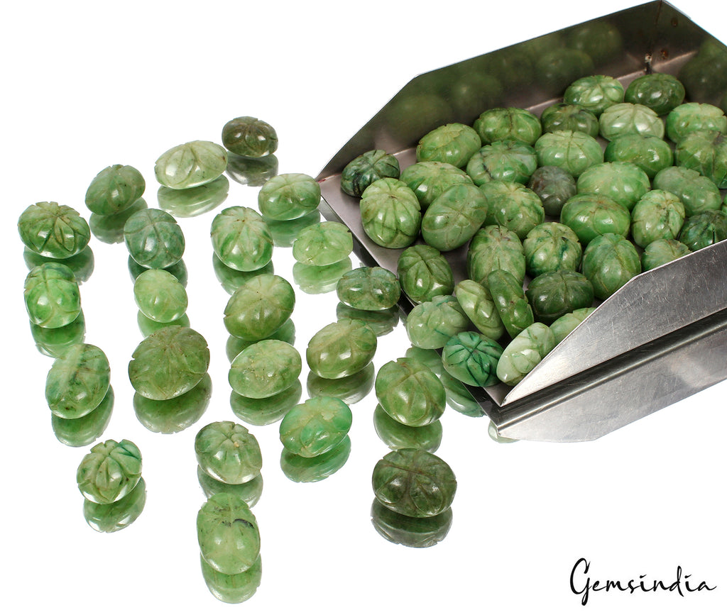 Emerald Loose Gemstone, Oval Carved, Color Enhanced — 14mm to 21mm, 1000 Ct, Brazil