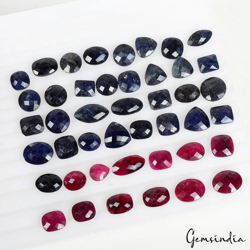 300 Ct Natural Ruby Sapphire Mix Checker Cut 10-17mm Loose Gemstones For Jewelry