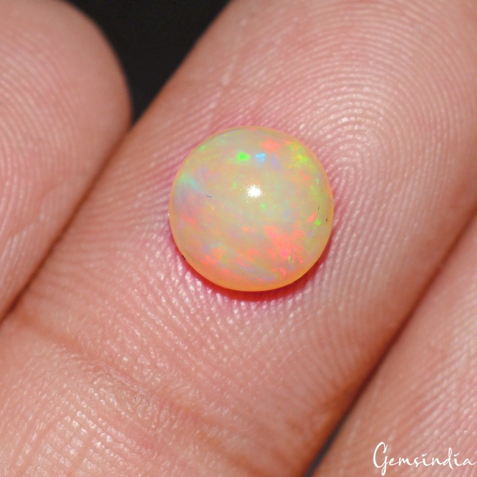 1.20 Ct Natural Ethiopian Opal Multi Welo Fire Round Cab Loose Rare Gem For Ring