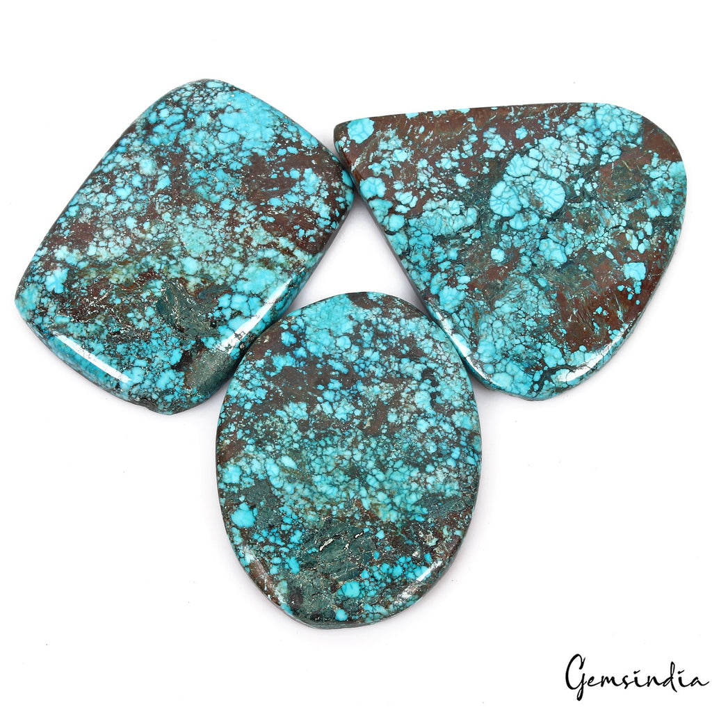 500 Ct/3 Pcs Natural Blue Spiderweb USA Turquoise Mix Cab Loose Gems For Pendant