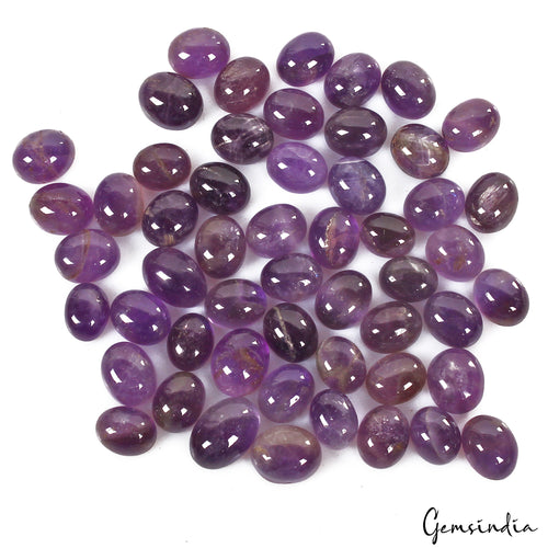 Amethyst Lot, Cabochon, Untreated, Purple — 53 Pieces, 9mm to 13mm, 242.10 Ct, Brazil