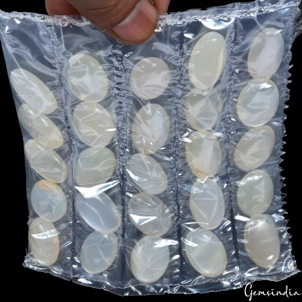 267 Cts/25 Pcs Natural Gray Silky Moonstone Oval Cab 17mm-20mm Jewelry Gems Lot