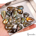 17 Pcs Natural Labradorite Pear Cabochon Loose Multi Shine Gemstones ~340 Cts
