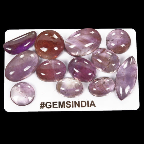 Amethyst Lot, Cabochon, Untreated, Purple — 12 Pieces, 15mm to 30mm, 213.60 Ct, Madagascar