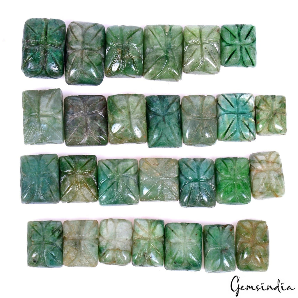310 Ct/27 Pcs Natural Brazilian Green Emerald Baguette Cut Both Side Carved Gems