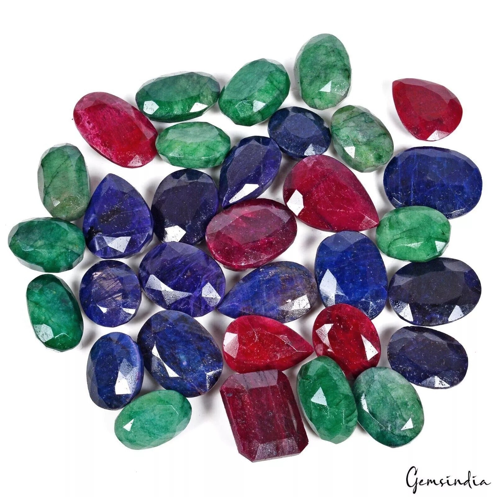 Emerald Lot, Loose Gemstone, Oval Pear Octagon & Round Cut, Color Enhanced — 32 Pieces, 20mm to 30mm, 1550 Ct