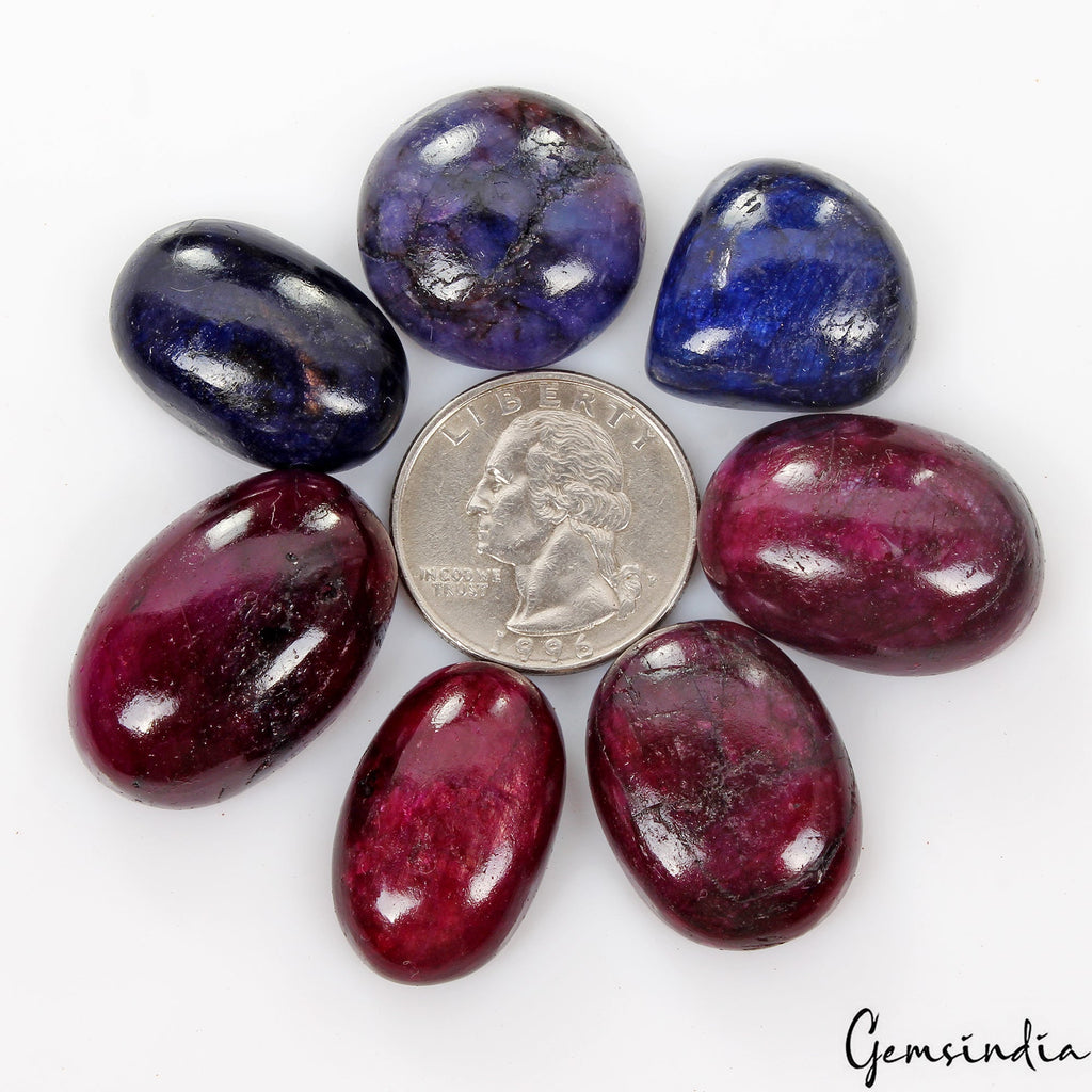 365 Ct Natural Ruby Sapphire Mix Cab Loose 21-28mm Gemstones For jewelry/7 Pcs