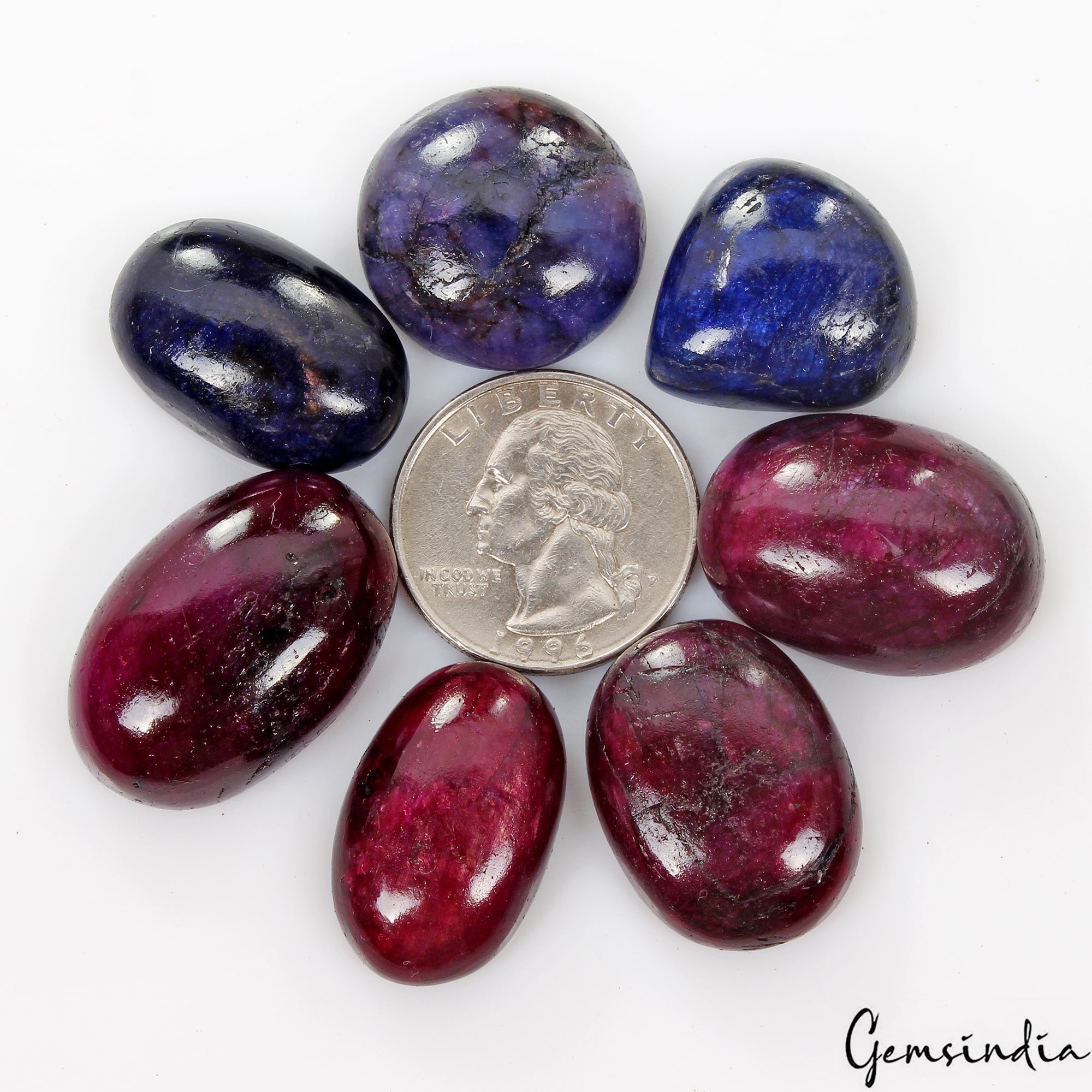 365 Ct Natural Ruby Sapphire Mix Cab Loose 21-28mm Gemstones For jewelry/7 Pcs