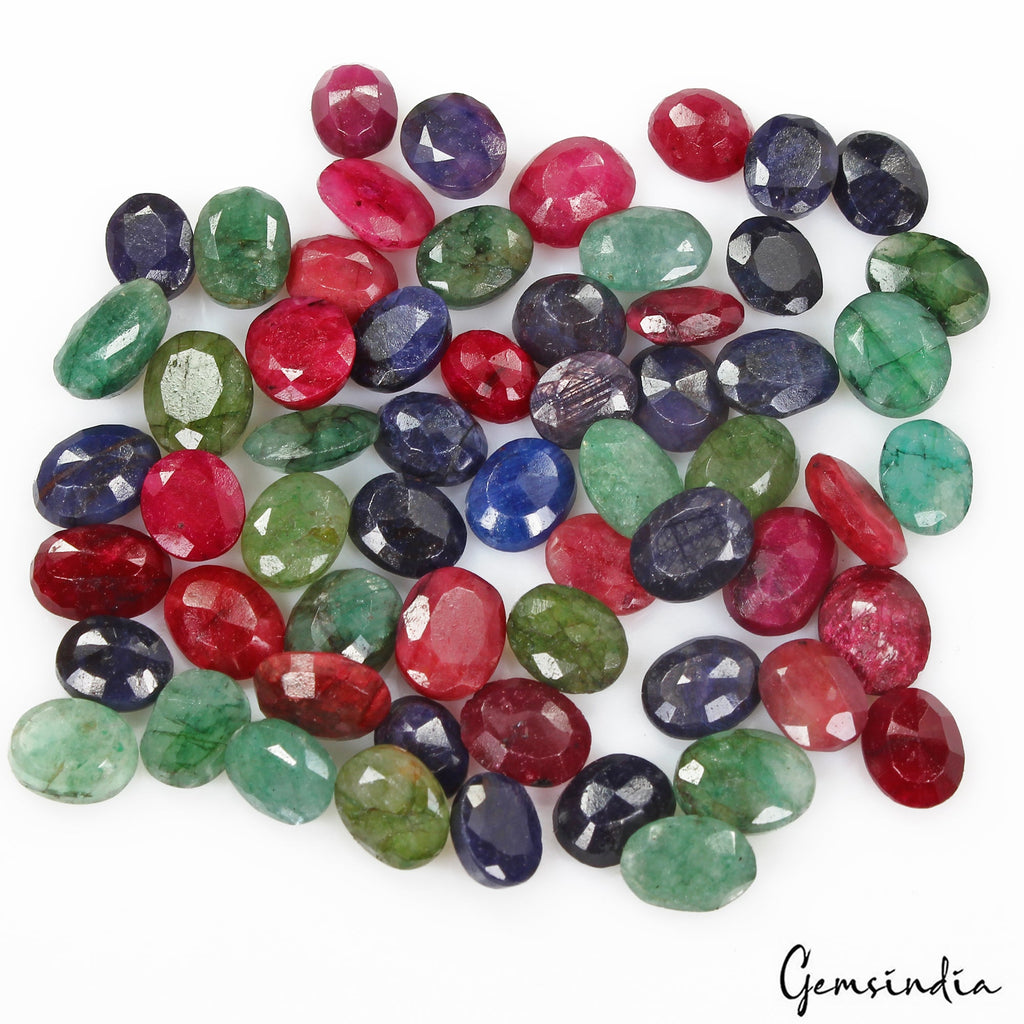 160 Ct/60 Pcs Natural Multi Color Emerald Ruby Sapphire Oval Cut Gem For Jewelry