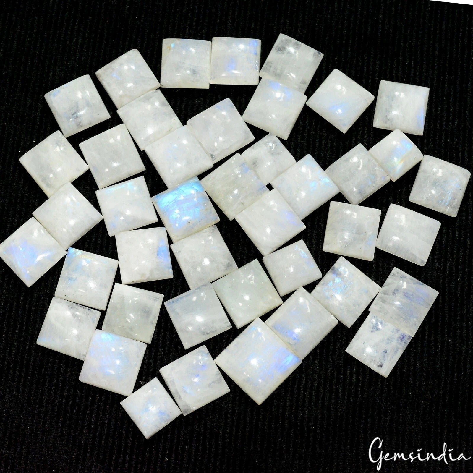 42 Pc Natural White Moonstone w/Blue Shine Square Cabochon Loose Gemstones~600Ct