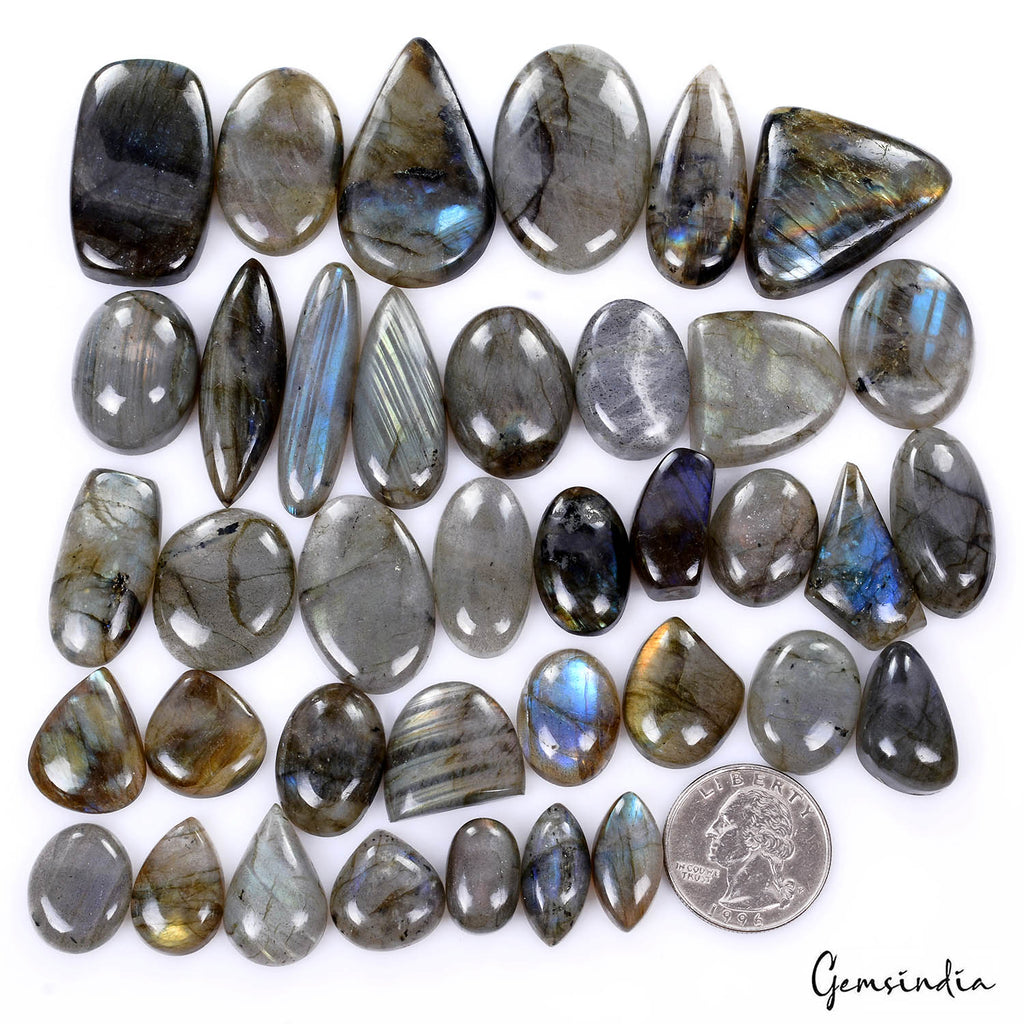 Labradorite Lot, Cabochon, Untreated — 38 Pieces, 16mm to 41mm, 900 Ct