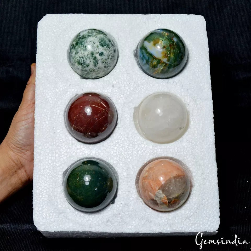 Multi-Gemstone Sphere, Untreated — 6 Pieces, 53mm to 55mm, 1.413 Kg (7065 Ct)