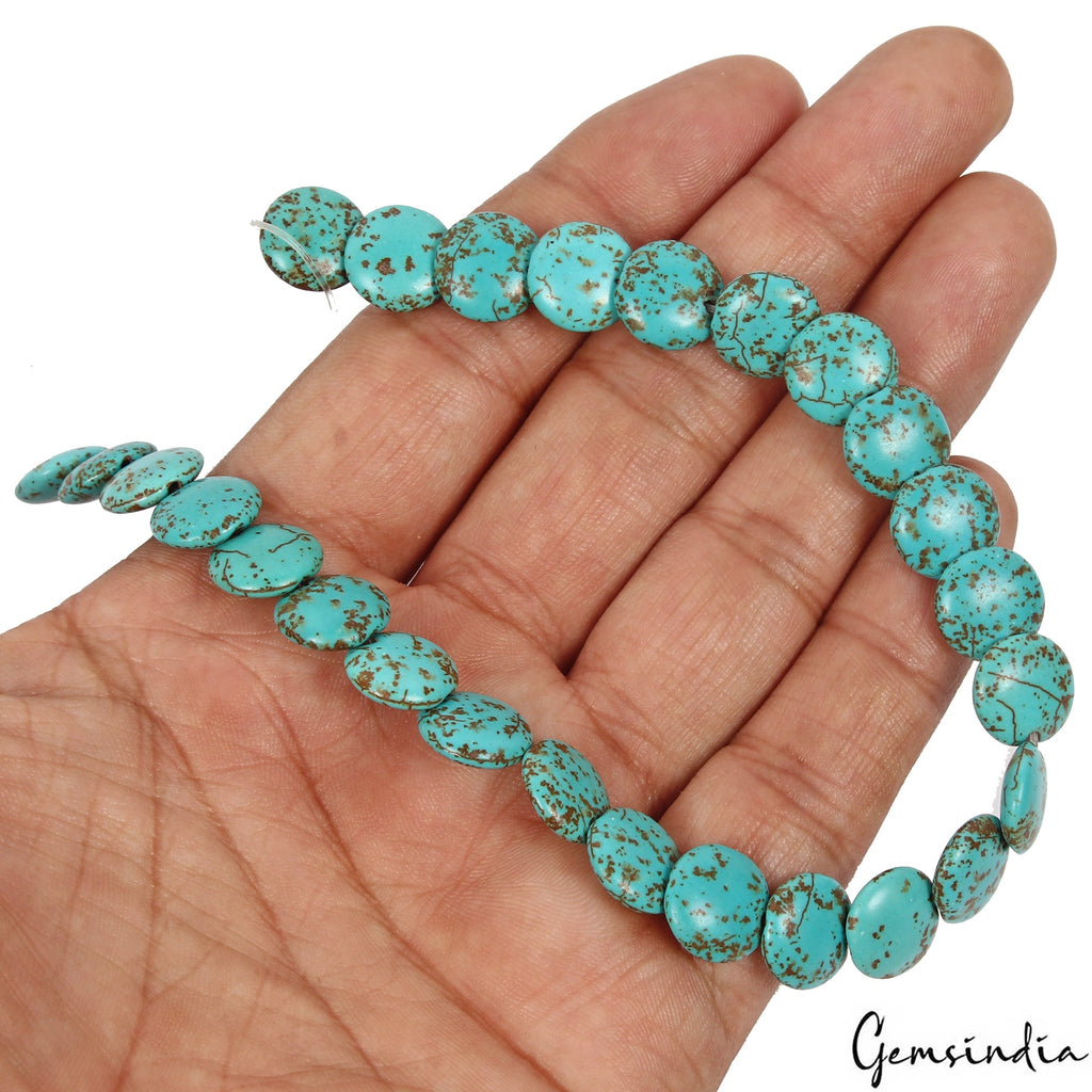 86.50 Cts/26 Pcs Blue Chinese Round Cab Side Drilled Beaded Strand 10 Inch Gems