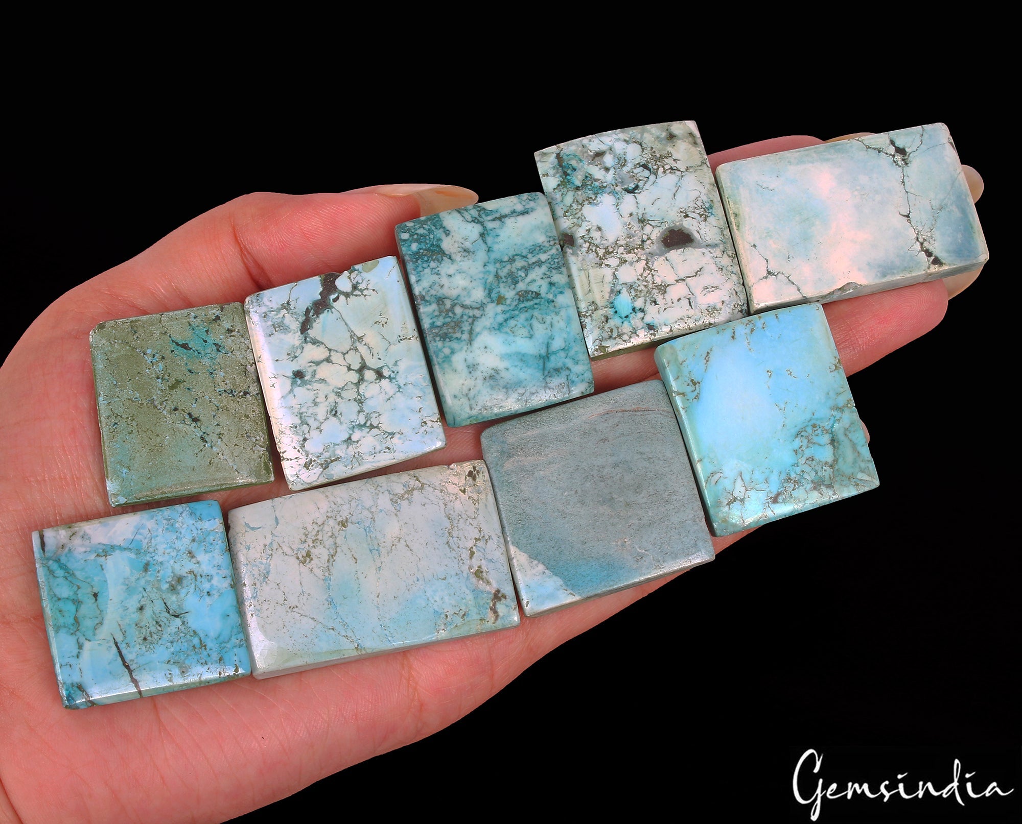 740 Cts/9 Pcs Natural Designer Blue Turquoise Mix Cab Loose Wholesale Gems Lot
