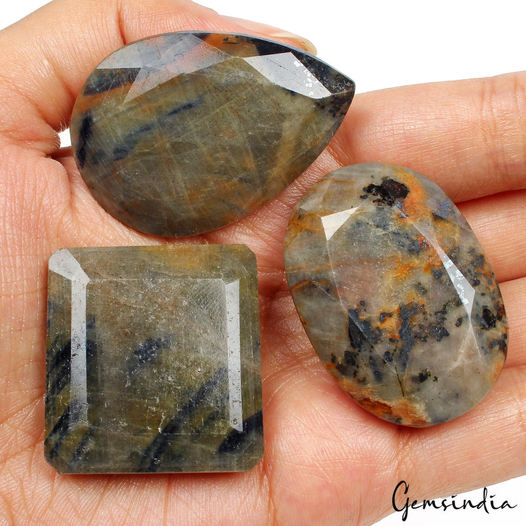 Untreated Brown Sapphire 530 Cts Mix Cut Loose 32mm-42mm Gemstones Lot~ 3 Pcs