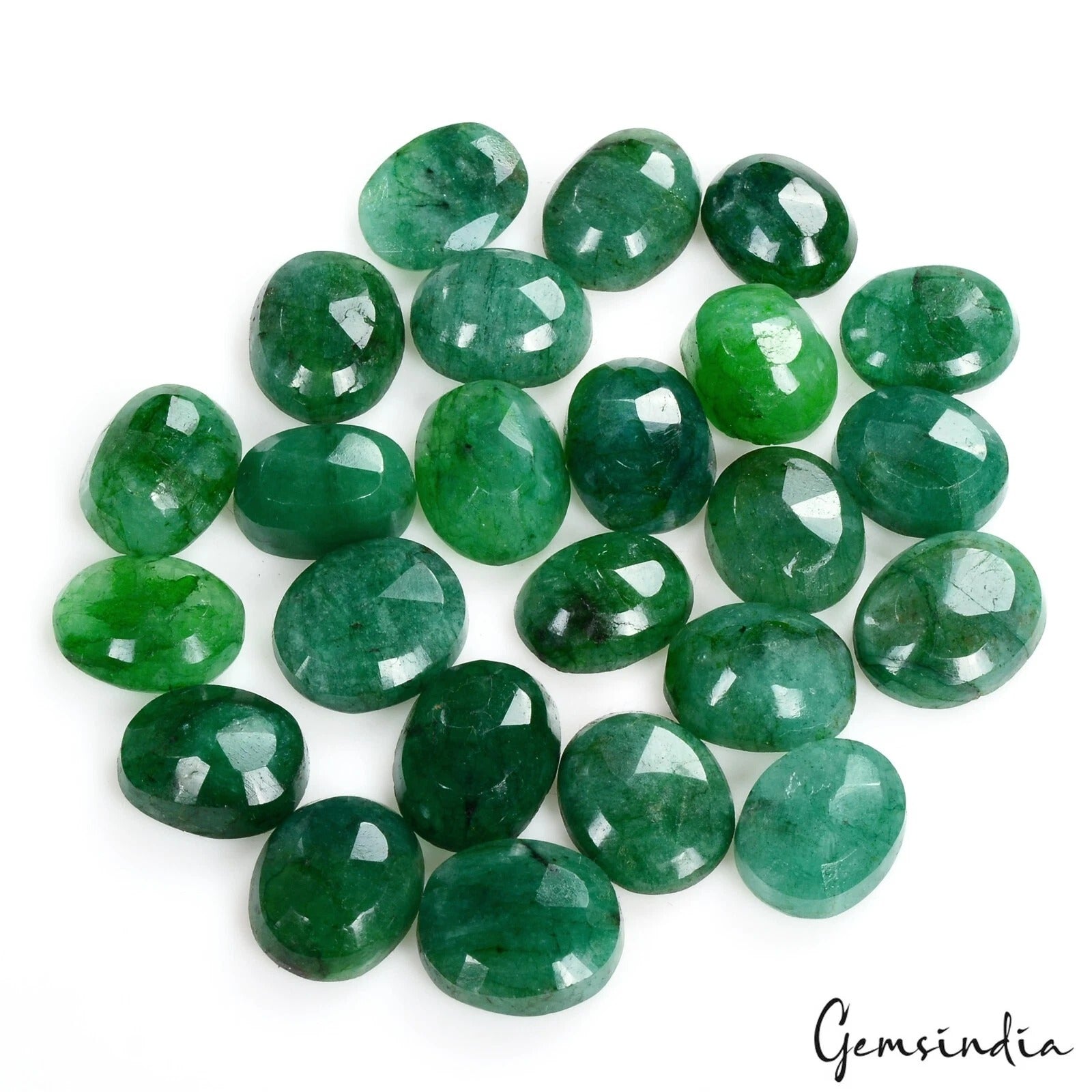 Emerald Lot, Loose Gemstone, Color Enhanced — 24 Pieces, 12mm to 14mm, 151.50 Ct, Zambia