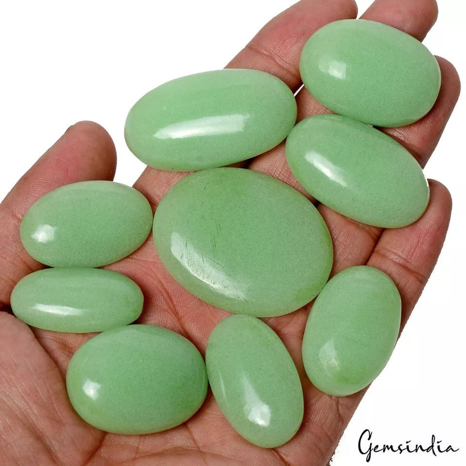520 Ct/9 Pc Green Luminous Glow in Dark Oval Cabochon Luminicent Loose Gemstones
