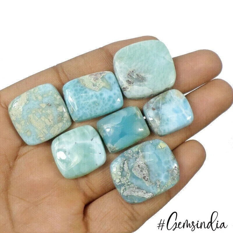 180 Cts/7 Pcs Natural Untreated Blue Larimar Cushion Cab Loose Gems For Jewelry